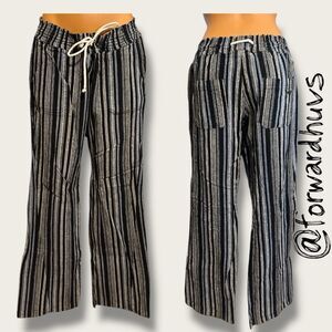 Roxy Oceanside Flared Linen Dark Blue Stripe Pants Size XL - MEASUREMENTS